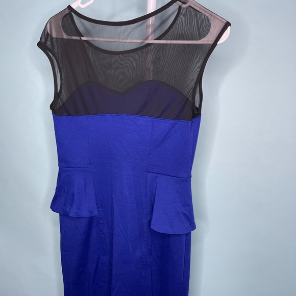Blue and Black Peplum Mini Dress w/ Sheer Top - Picture 4 of 4